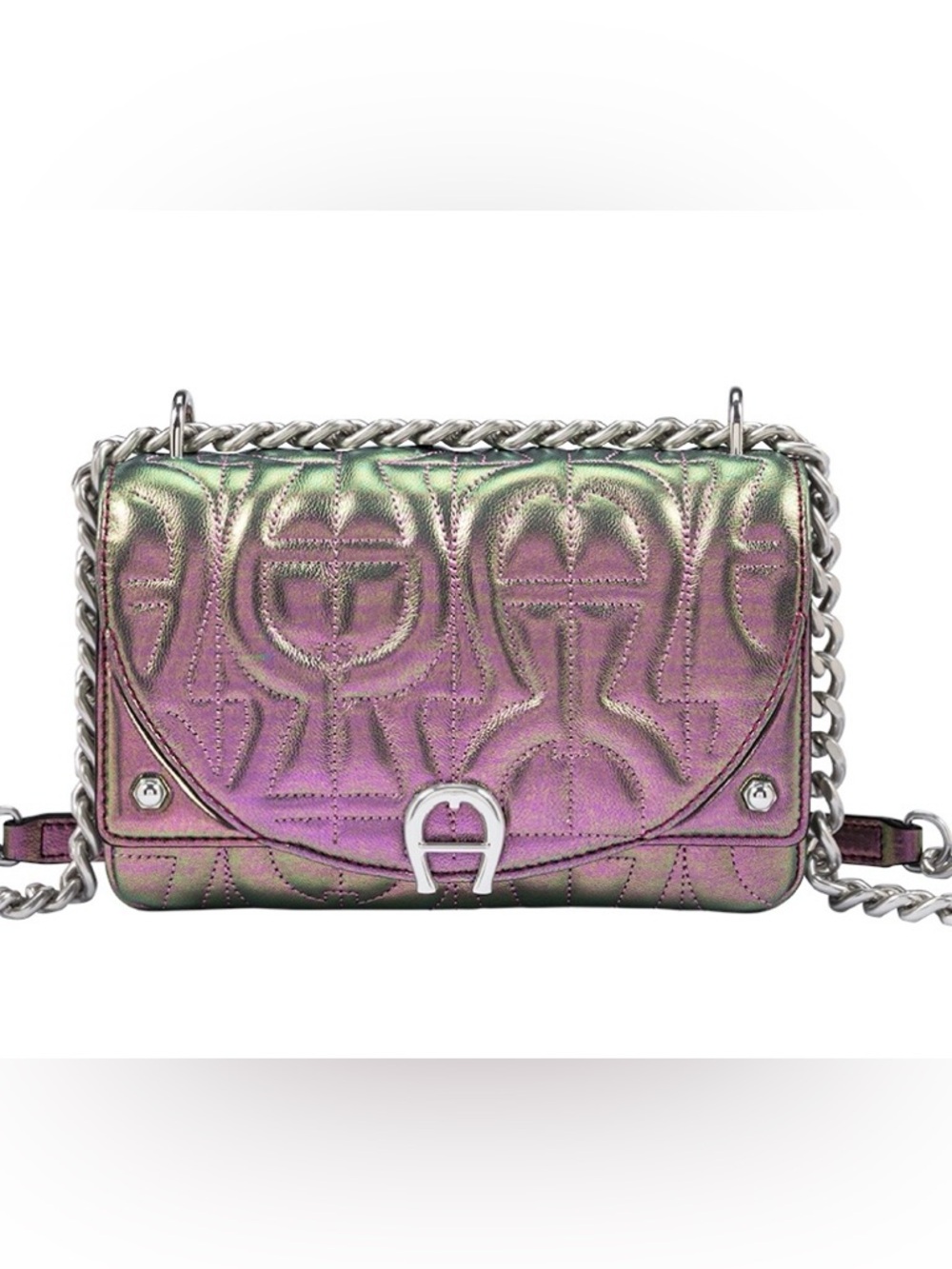 NWOT Aigner Diadora Scarabeo Iridescent Pink Shoulder Crossbody Bag - Ret $1,600 - Picture 3 of 3